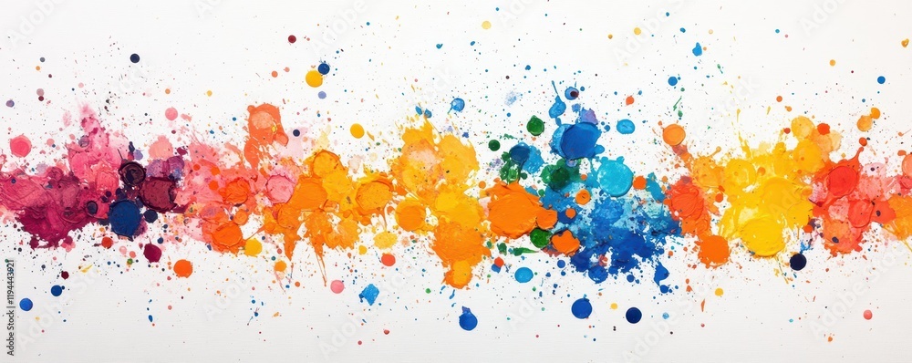 Fototapeta premium Vibrant abstract painting with colorful paint splashes on white canvas