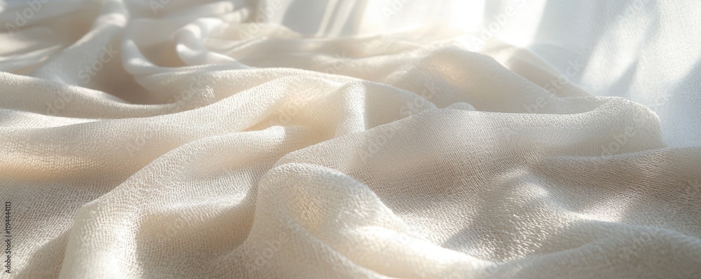 Fototapeta premium Soft beige fabric with sunlight shadows and gentle folds
