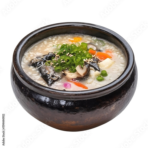 A bowl of Korean rice porridge juk photo