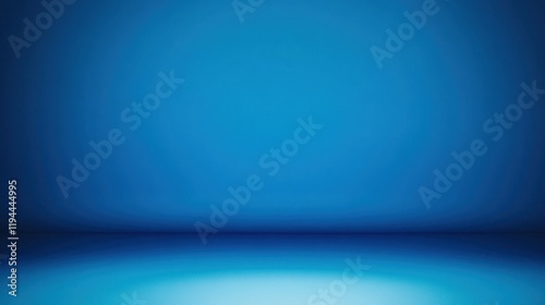 Panoramic abstract blue wall background for product presentation with sunlight and blurred shadows wall. Podium studio background