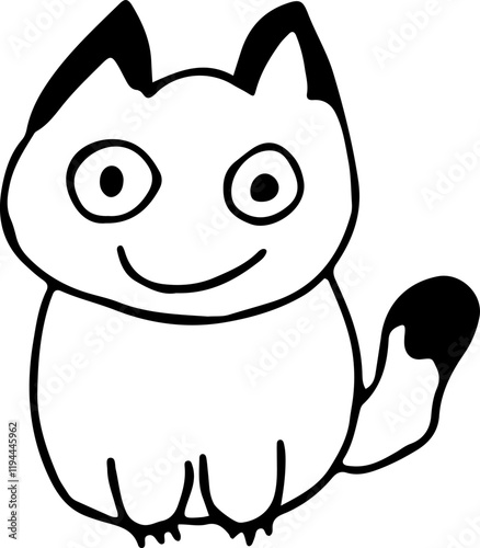 happy smiling cat with black ears and black tip of tail