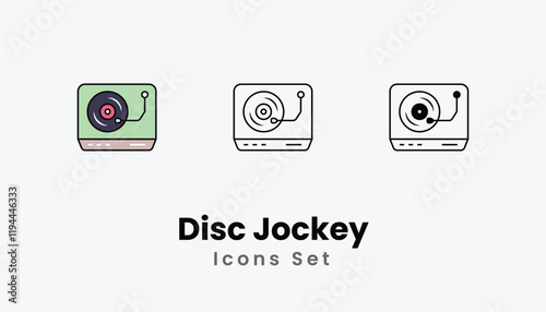 Disc Jockey Icons thin line and glyph vector icon stock illustration
