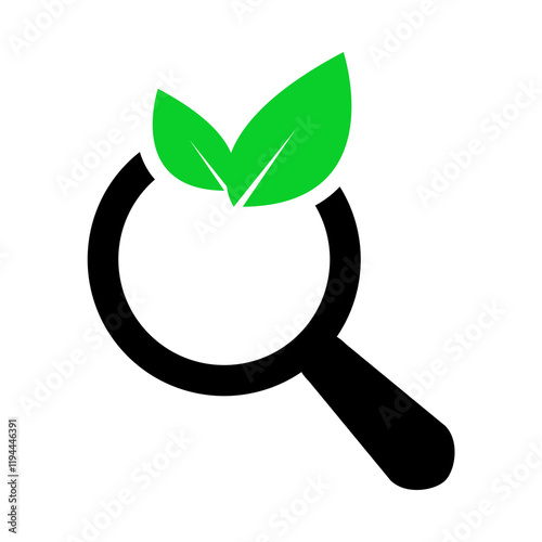 Magnifying glass with green leaves