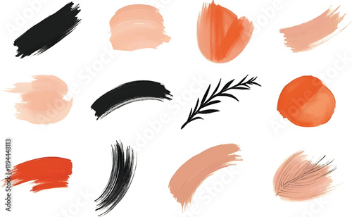 Feather-inspired makeup set illustration with decorative elements