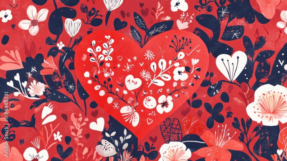 Valentine's Day horizontal banner with a bold red background, a central heart design, and delicate patterns for a festive and romantic vibe Valentine's Day horizontal banner with a bold red background, a central heart design, and delicate patterns for a festive and romantic vibe