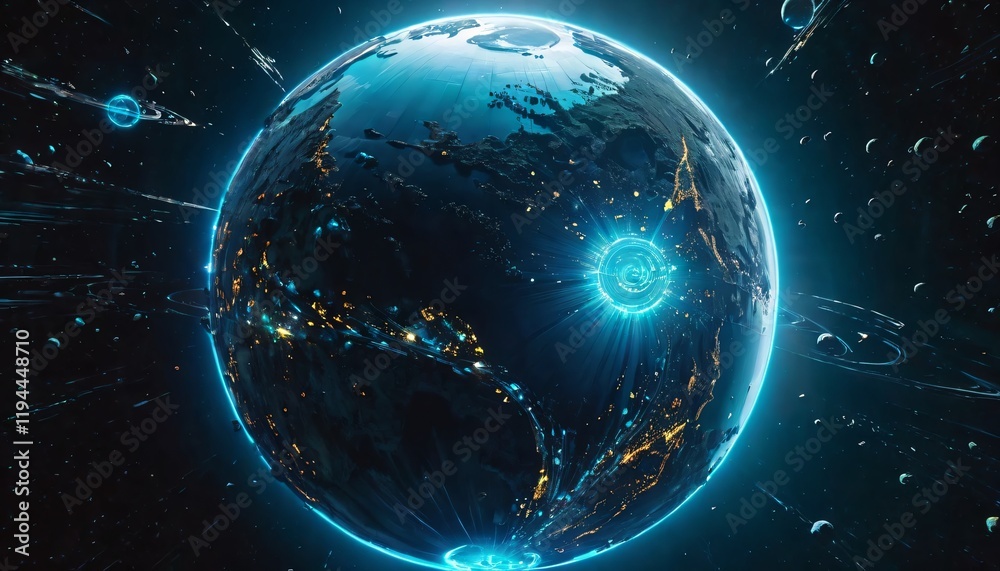 View of the earth from space with satellite connections and global communication networks View of the earth from space with satellite connections and global communication networks