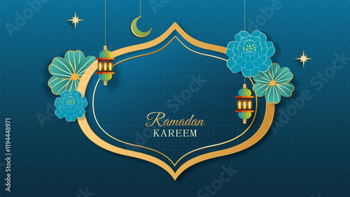 Ramadan kareem background with geometric pattern and crescent moon. Islamic backgrounds for posters, banners, greeting cards and more. Simple and luxury feeling.