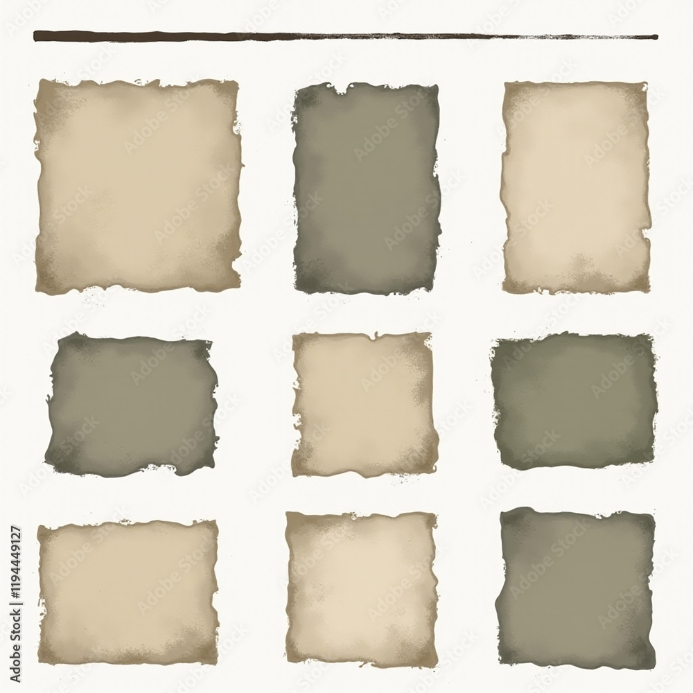 Fototapeta premium A collection of textured, rustic squares in muted tones, perfect for backgrounds or graphic design elements.