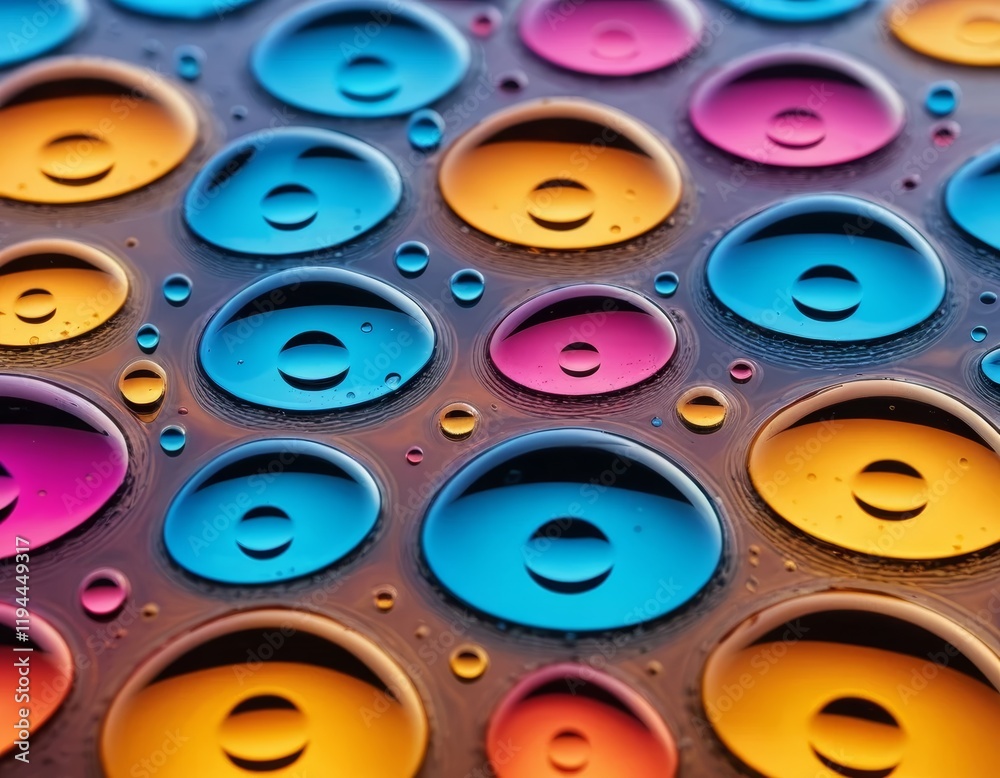 Fototapeta premium Vibrant Colorful Oil Drops Abstract Background: Macro Photography of Interlocking Spheres