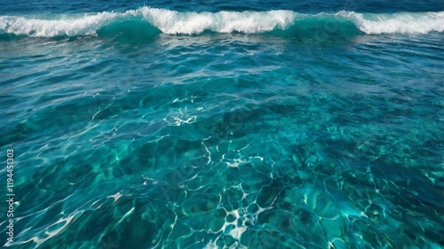 Turquoise Ocean Water Texture: Clear Waves and Foam on a Blue Sea Surface