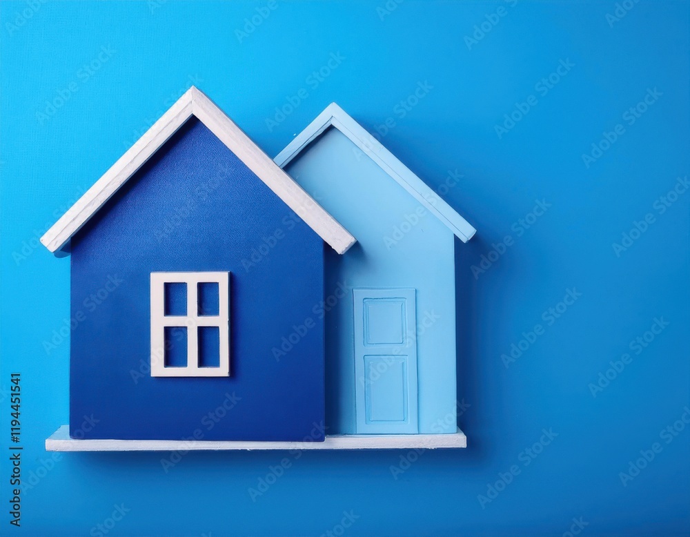blue house mock up, real estate concept, blue background blue house mock up, real estate concept, blue background