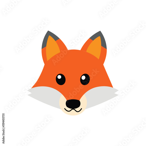 Fox face vector illustration, cute carton fox mascot. Little animal sticker. Fox head mascot. Isolated on white background. 