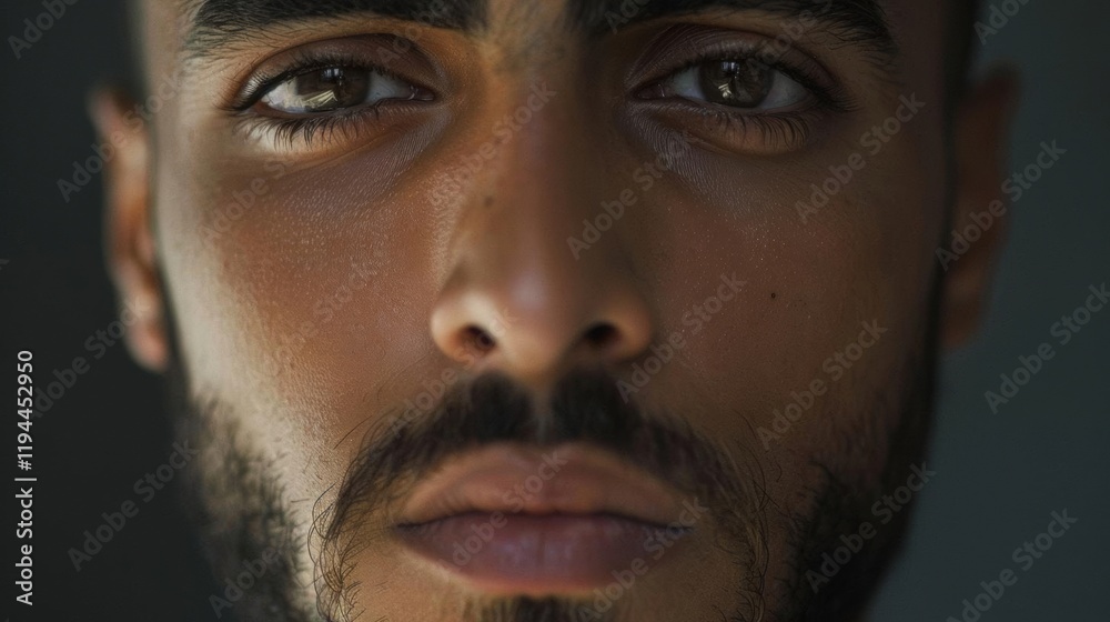 A close-up portrait of a young man with intense expression. A close-up portrait of a young man with intense expression.