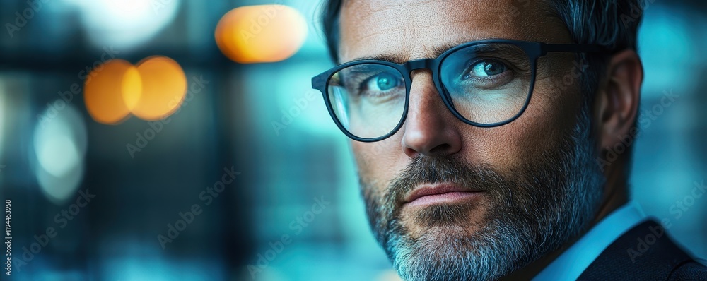 Mature male with glasses and beard in urban setting Mature male with glasses and beard in urban setting