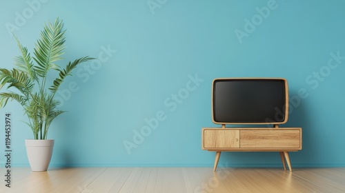 Classic retro television in soft vintage room cozy environment photo