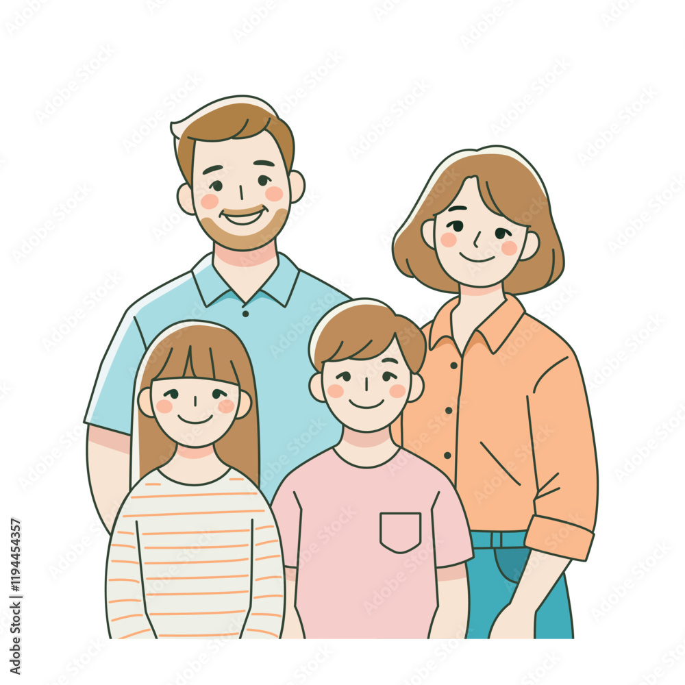 Happy family. Father, mother, son and daughter together. Vector illustration of a flat design Happy family. Father, mother, son and daughter together. Vector illustration of a flat design