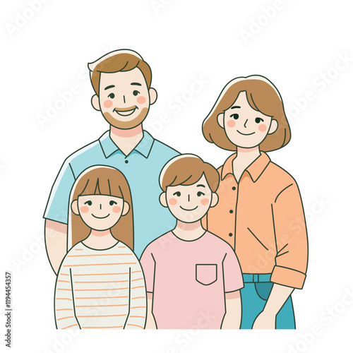 Happy family. Father, mother, son and daughter together. Vector illustration of a flat design