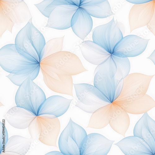 Elegant floral pattern design in pastel blue and beige for wallpaper or textiles