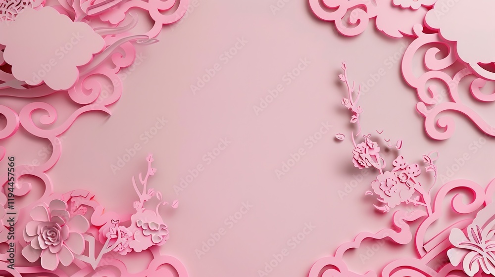 A charming pink - toned hand - painted love - themed display board background. With paper cuttings, cloud - shaped borders, it's perfect for Qixi and Valentine's Day, radiating a romantic and festive A charming pink - toned hand - painted love - themed display board background. With paper cuttings, cloud - shaped borders, it's perfect for Qixi and Valentine's Day, radiating a romantic and festive
