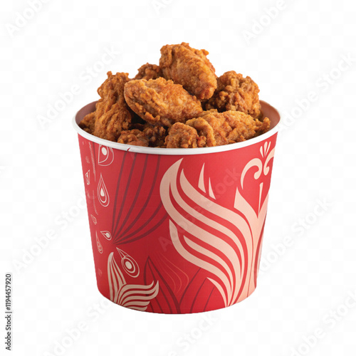 abstract 3d  Paper bucket of fried chicken in different colour style white background	

