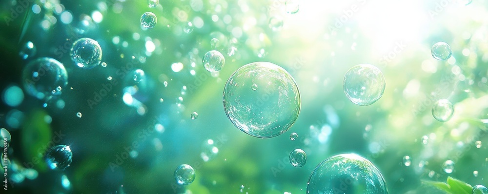 Sparkling soap bubbles in sunlit green garden Sparkling soap bubbles in sunlit green garden