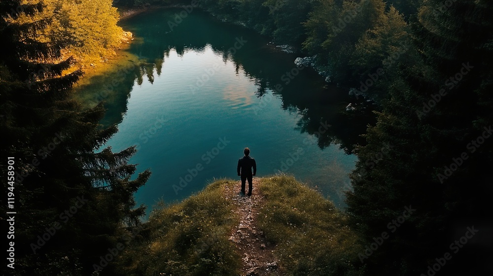Obraz premium Secluded Lake: A Moment of Tranquility in Nature
