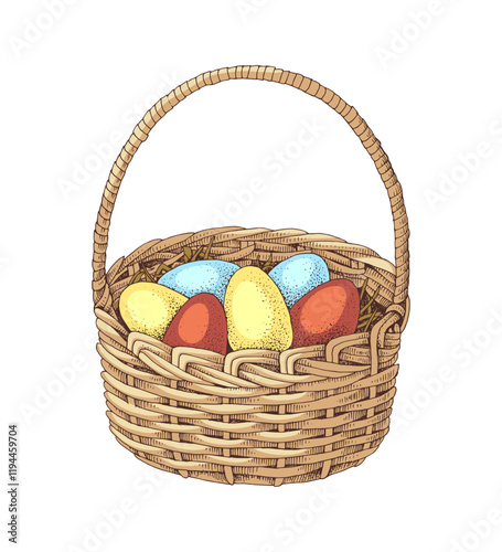 Easter basket with colorful eggs