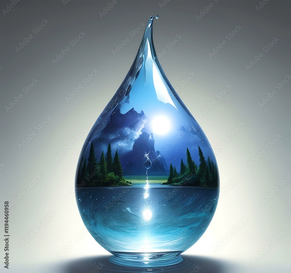 Fototapeta premium Illustration of water drop with spring environment.
