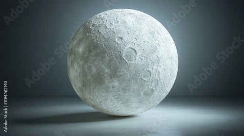 Detailed textured moon model in soft lighting displaying craters