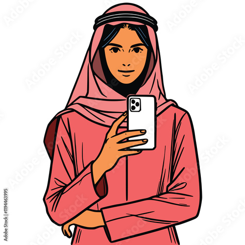 Illustration of an Arab Woman Taking a Selfie Generative AI