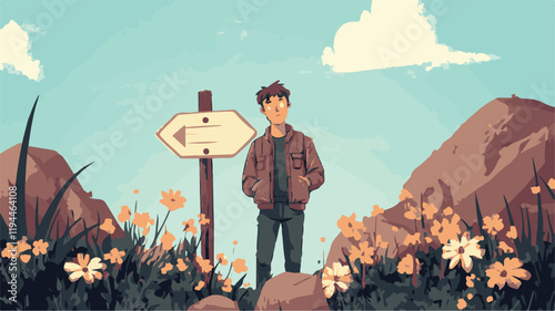 Vector Illustration of a Person at a Crossroads
