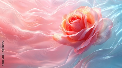 Elegant pink rose floating on a dreamy silk-like background