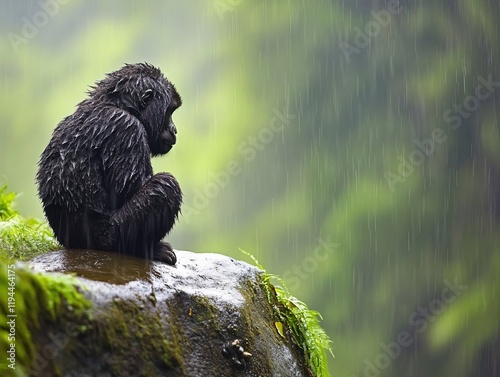 Mountain Gorilla in Rain Forest Solitude Peaceful Scene