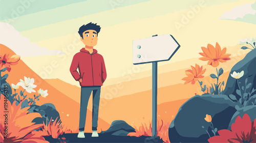 Vector Illustration of a Person at a Crossroads