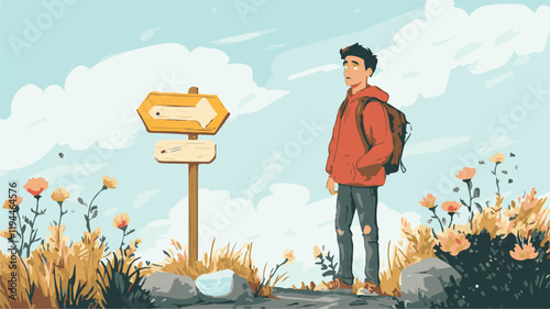 Vector Illustration of a Person at a Crossroads