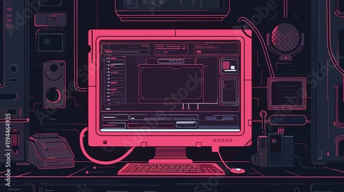 Professional Chatbot with Computer Flat Vector Illustration