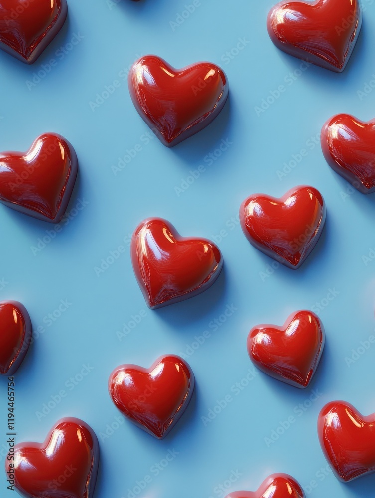 Fototapeta premium Red Hearts on a Blue Background