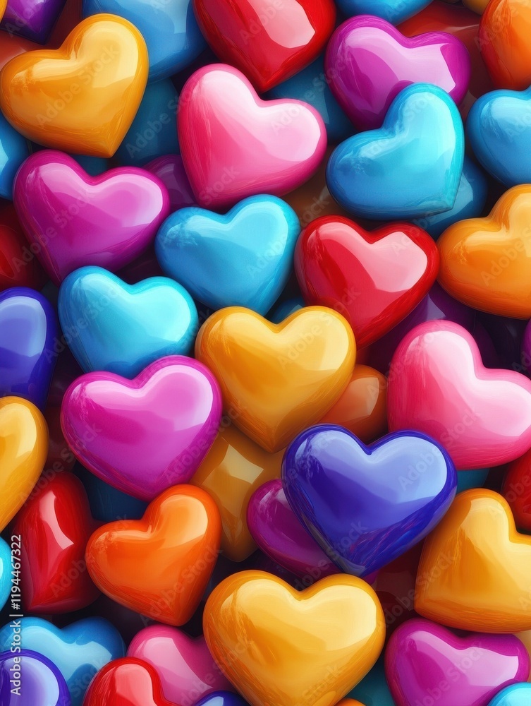 Obraz premium Colorful love heart pattern illustration. Diverse hearts background print. Valentine's day holiday backdrop texture