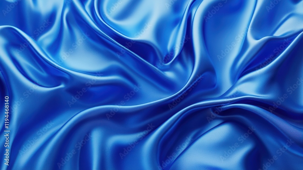 Fototapeta premium Luxurious flowing blue silk fabric with smooth elegant waves