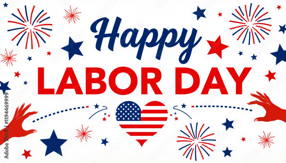 Obraz premium Festive Labor Day design with bold typography and fireworks, celebration