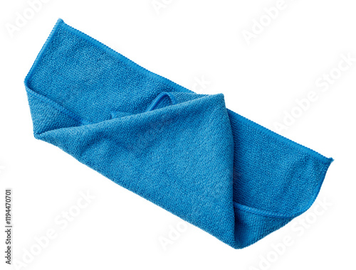 A blue towel is folded into a small square