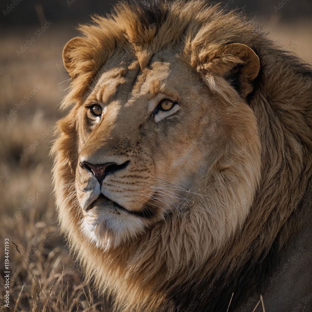 A lion in a serene pose, white background.
A lion in a serene pose, white background.