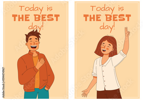 A small card set with an adult couple woman and man celebrating, with the message Today is the best day
