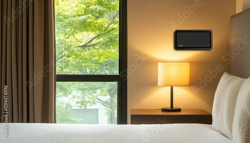 Modern Bedroom Interior Featuring A Nightstand And Window