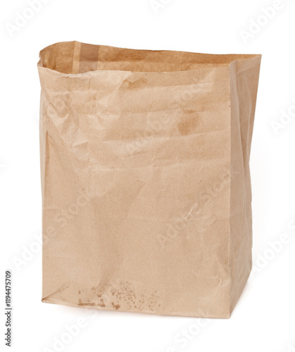 A brown paper bag is sitting on a white background