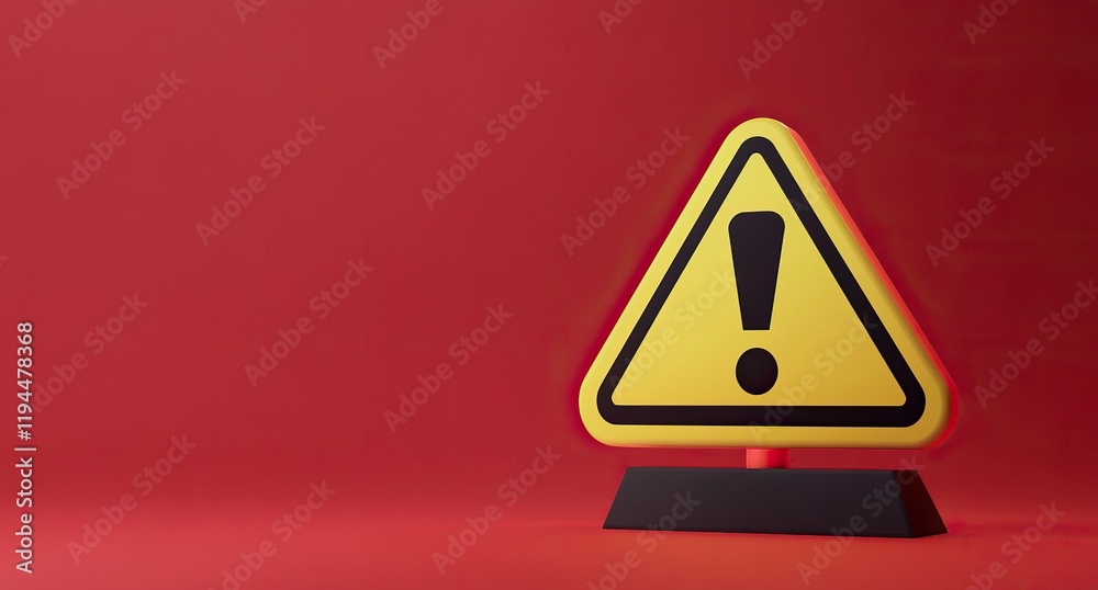 3D Rendered Minimal Warning Icon with Yellow and Black Exclamation Mark