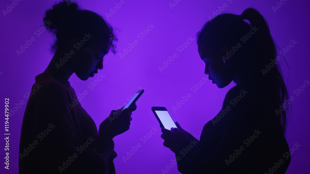 Chat bot or mobile chatting, isometric concept vector illustration. Dialog sms icons or text bubbles on screens of two smartphones facing each other, isolated on purple, ultraviolet background Chat bot or mobile chatting, isometric concept vector illustration. Dialog sms icons or text bubbles on screens of two smartphones facing each other, isolated on purple, ultraviolet background