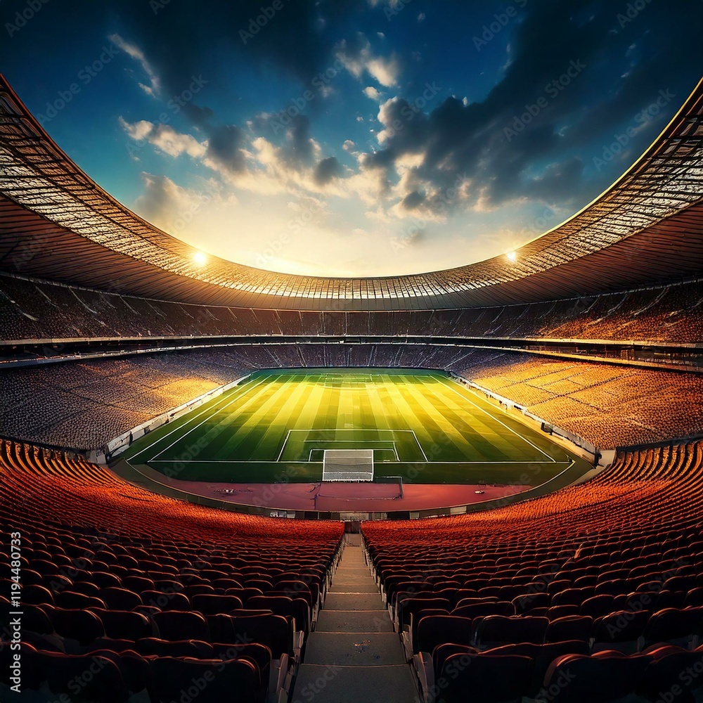 Obraz premium stadium field with blue sky, soccer background