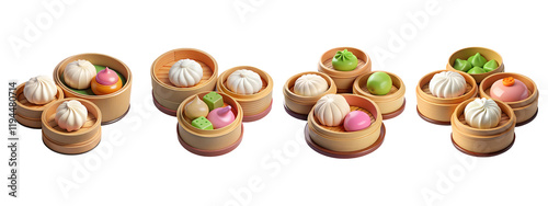 3D Collection of Chinese Dim Sum – Steamed Buns and Dumplings, Transparent PNG
