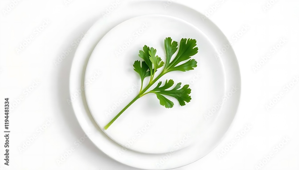 Parsley Sprig on Minimalist White Plates: A Clean, Fresh Culinary Still Life Parsley Sprig on Minimalist White Plates: A Clean, Fresh Culinary Still Life